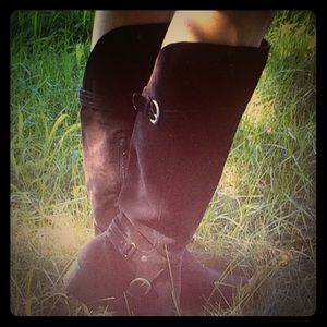 Audrey Brooke chocolate brown suede riding boots